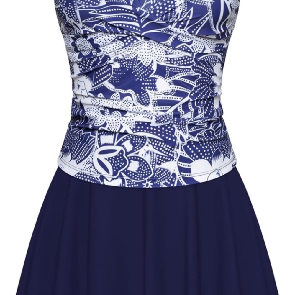 Blue and White Floral One Piece Swimsuit